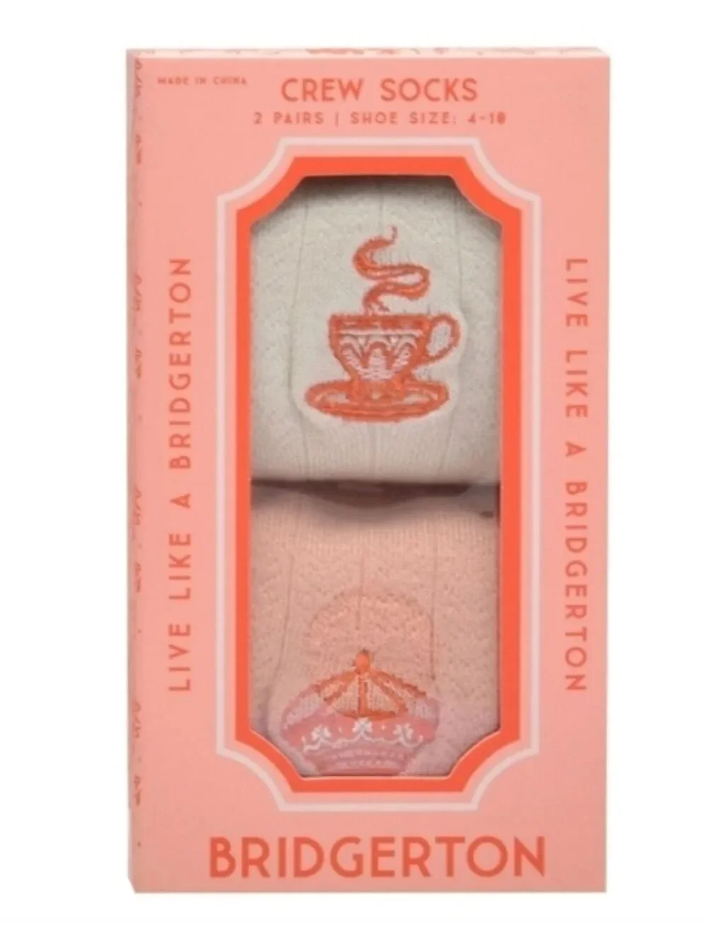 Bridgerton 2 Pair Crew Socks Gift Set Pink Cream Netflix NWT